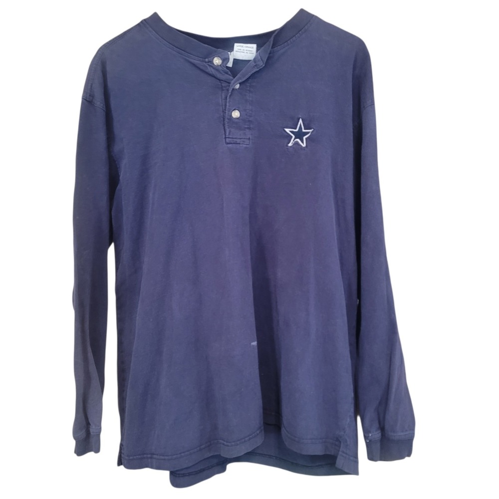 VTG Pro Edge Dallas Cowboys Henley L Blue Long Sleeve Embroidered‎